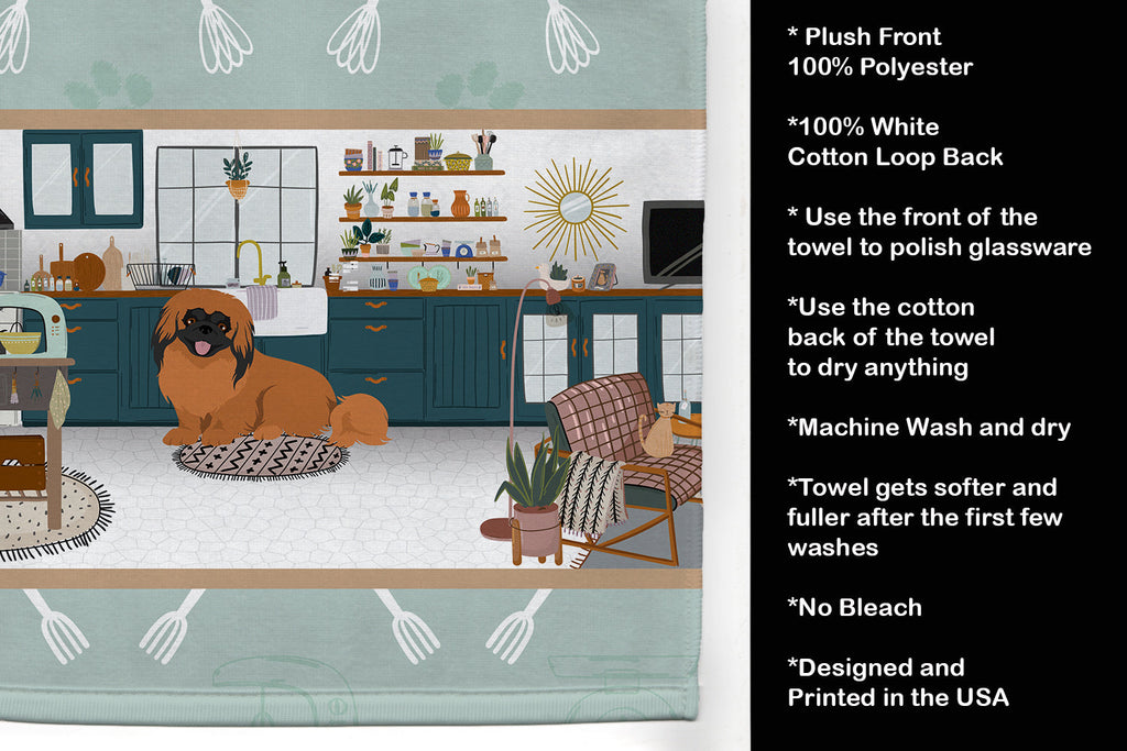 Red Pekingese in the Kitchen Kitchen Towel Velour Plush Front and Cotton Loop Back Machine Washable