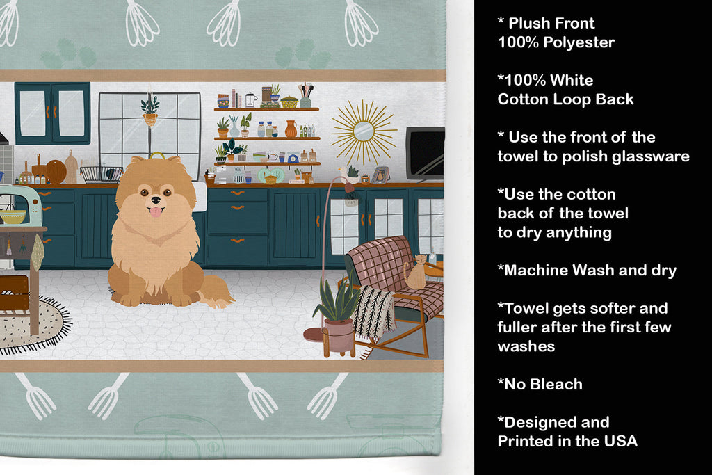 Orange Pomeranian in the Kitchen Kitchen Towel Velour Plush Front and Cotton Loop Back Machine Washable