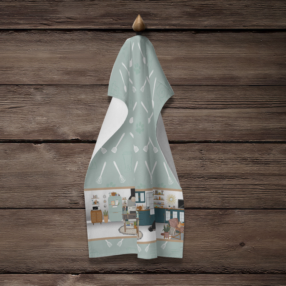 Standard Black Poodle in the Kitchen Kitchen Towel Velour Plush Front and Cotton Loop Back Machine Washable