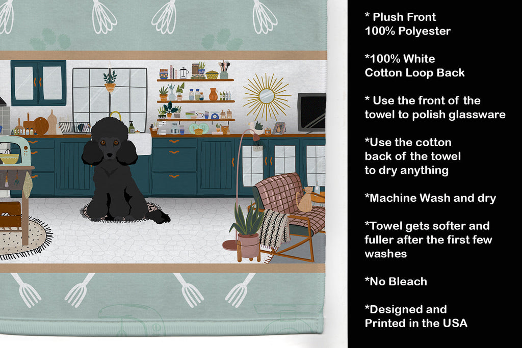 Toy Black Poodle in the Kitchen Kitchen Towel Velour Plush Front and Cotton Loop Back Machine Washable