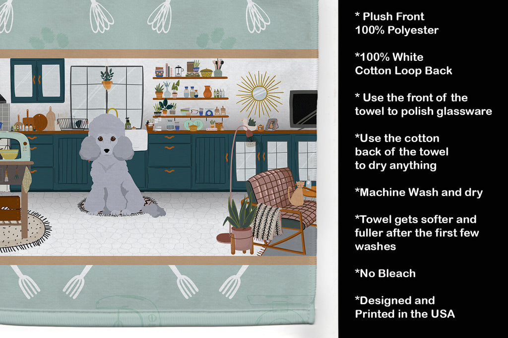 Toy Silver Poodle in the Kitchen Kitchen Towel Velour Plush Front and Cotton Loop Back Machine Washable