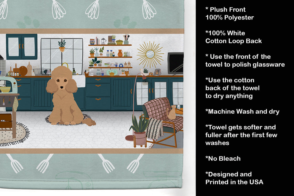 Toy Apricot Poodle in the Kitchen Kitchen Towel Velour Plush Front and Cotton Loop Back Machine Washable