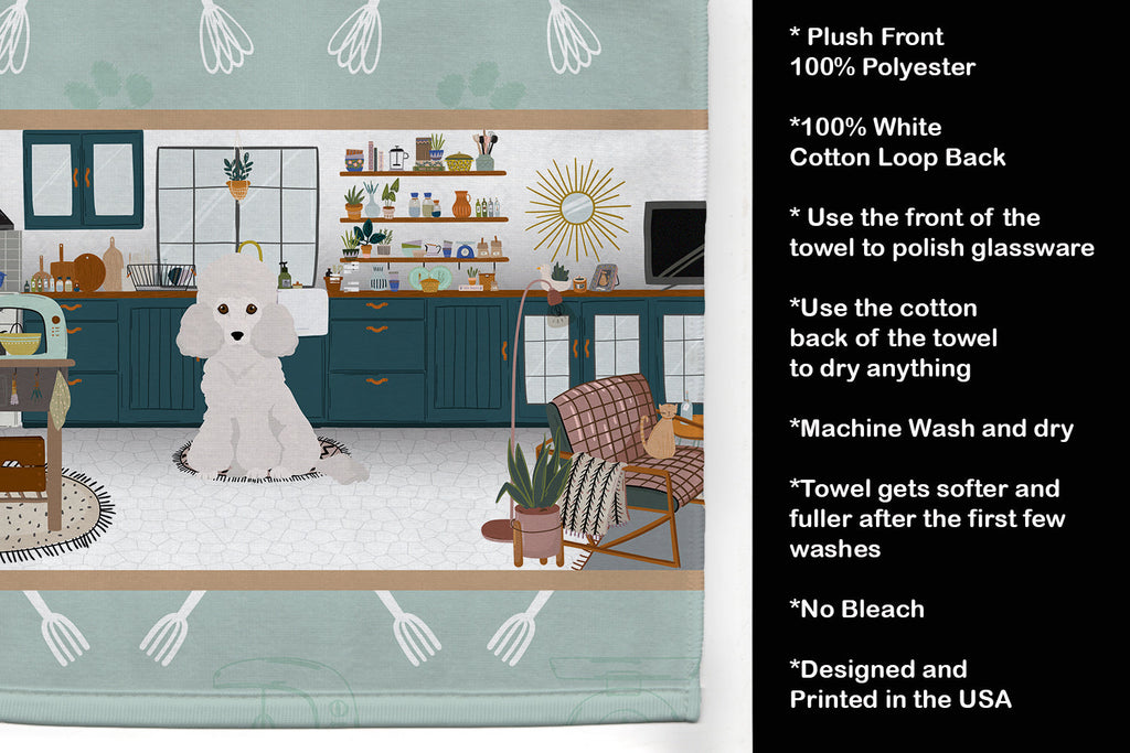 Toy White Poodle in the Kitchen Kitchen Towel Velour Plush Front and Cotton Loop Back Machine Washable
