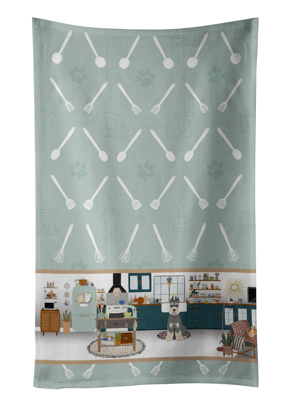 Salt Pepper Schnauzer in the Kitchen Kitchen Towel Velour Plush Front and Cotton Loop Back Machine Washable