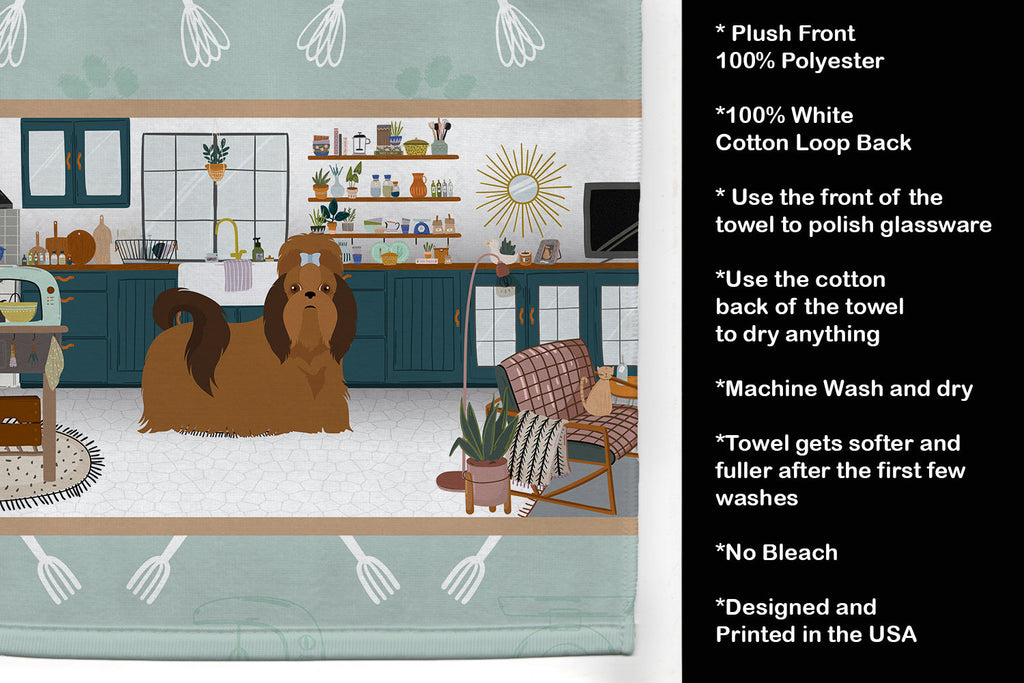 Red Shih Tzu in the Kitchen Kitchen Towel Velour Plush Front and Cotton Loop Back Machine Washable