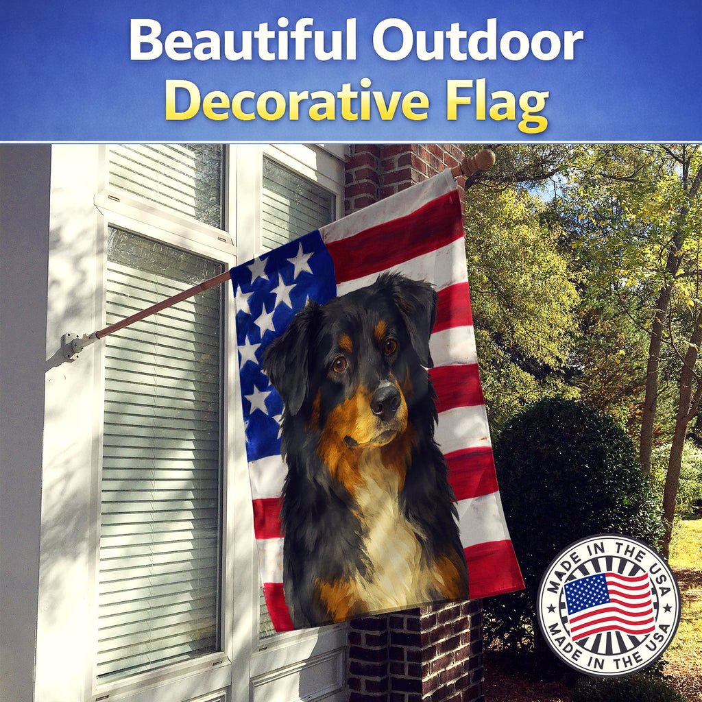 Black Australian Shepherd American Flag House Flag 28x40 Porch Sleeve Pole Decorative Outside Yard Banner Artwork Wall Hanging, Polyester