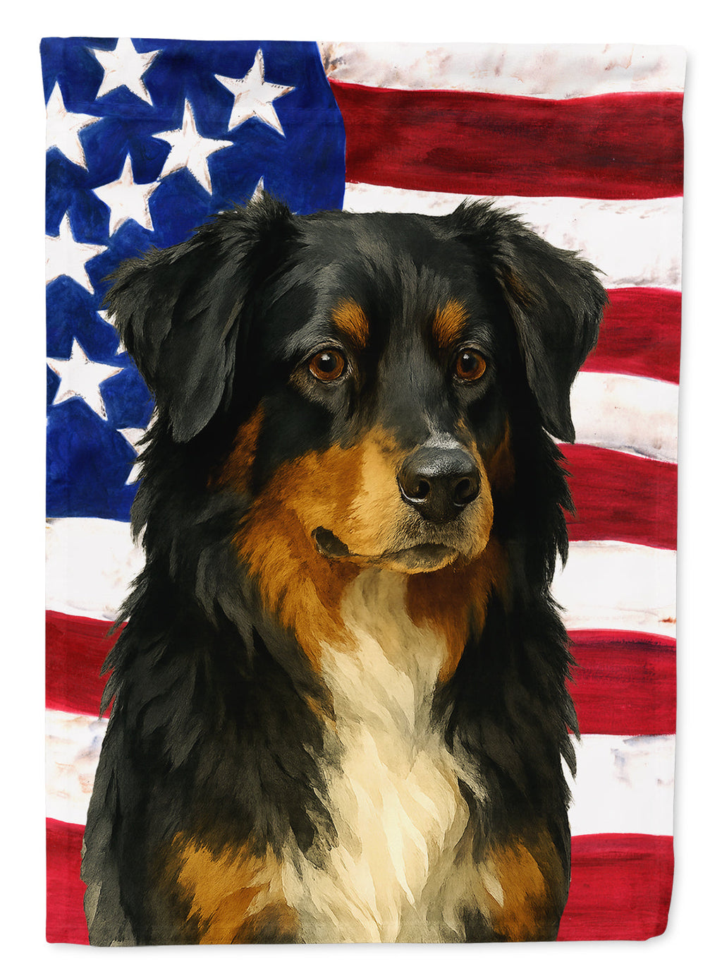 Black Australian Shepherd American Flag House Flag 28x40 Porch Sleeve Pole Decorative Outside Yard Banner Artwork Wall Hanging, Polyester