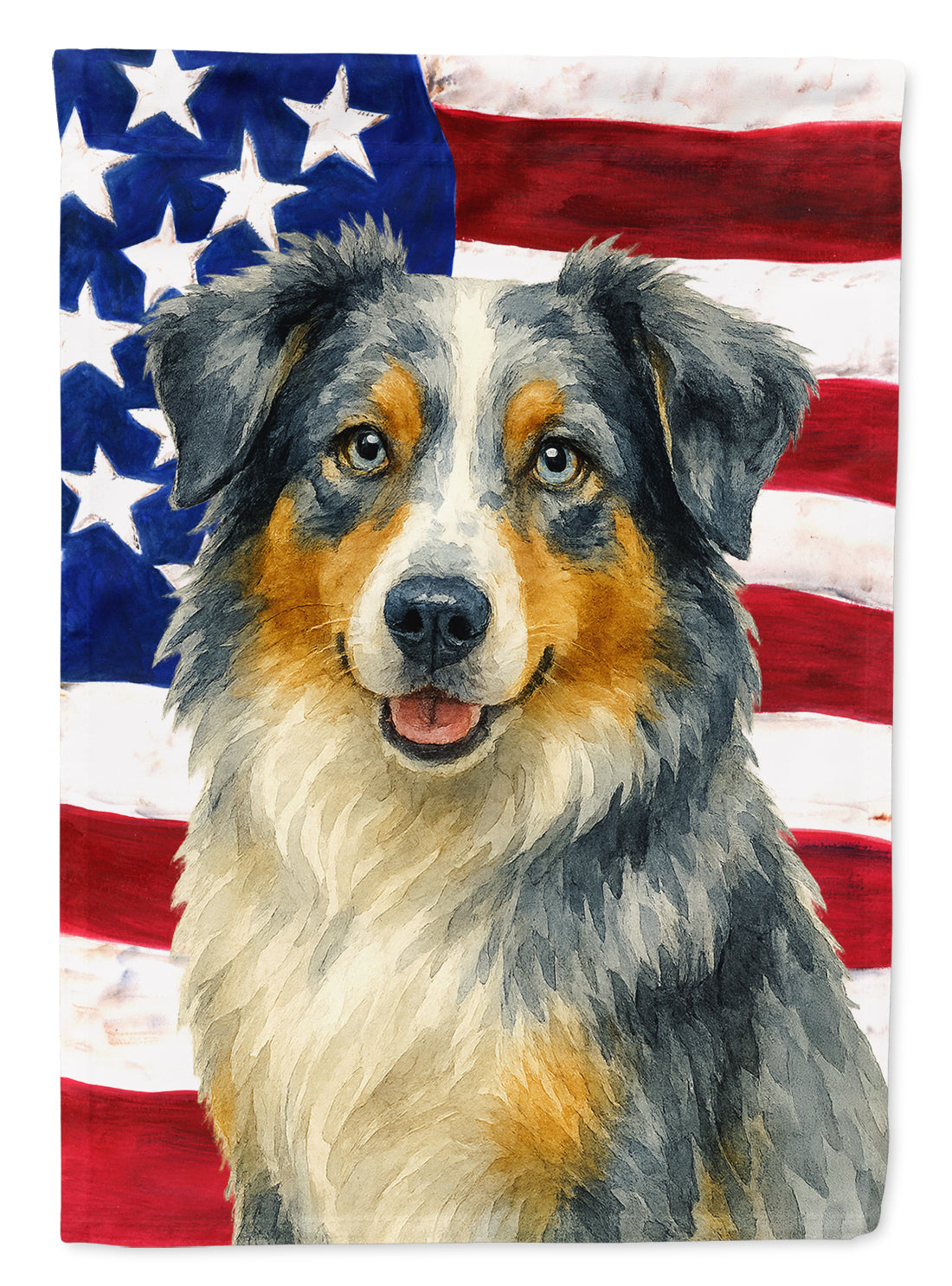 Blue Merle Australian Shepherd American Flag House Flag 28x40 Porch Sleeve Pole Decorative Outside Yard Banner Artwork Wall Hanging, Polyester