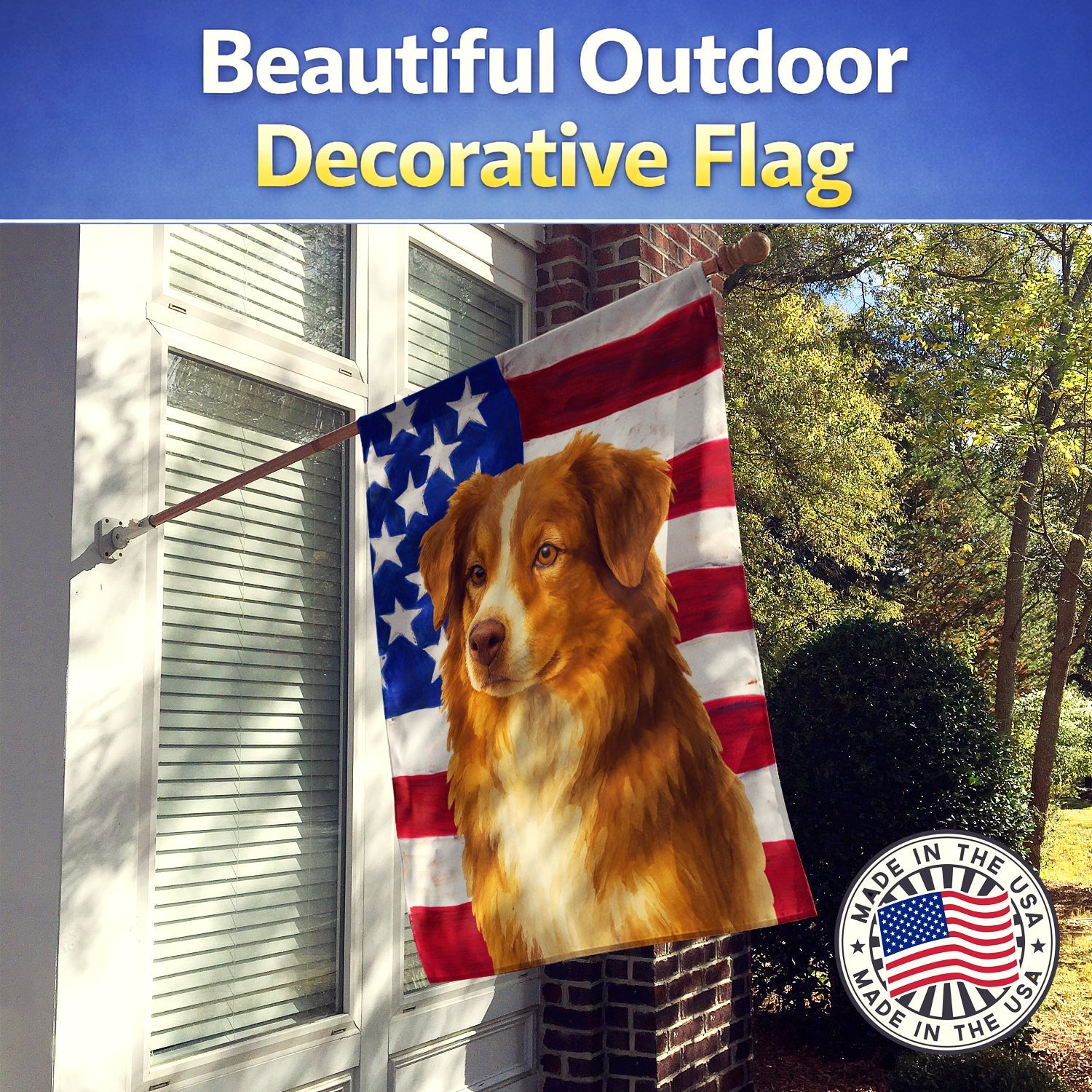 Red Australian Shepherd American Flag House Flag 28x40 Porch Sleeve Pole Decorative Outside Yard Banner Artwork Wall Hanging, Polyester