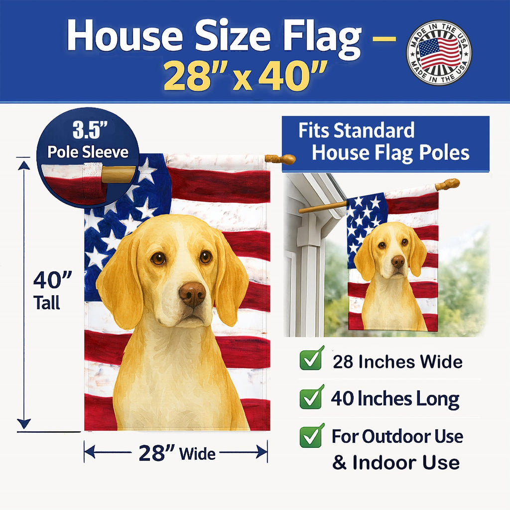 Lemon and White Beagle American Flag House Flag 28x40 Porch Sleeve Pole Decorative Outside Yard Banner Artwork Wall Hanging, Polyester