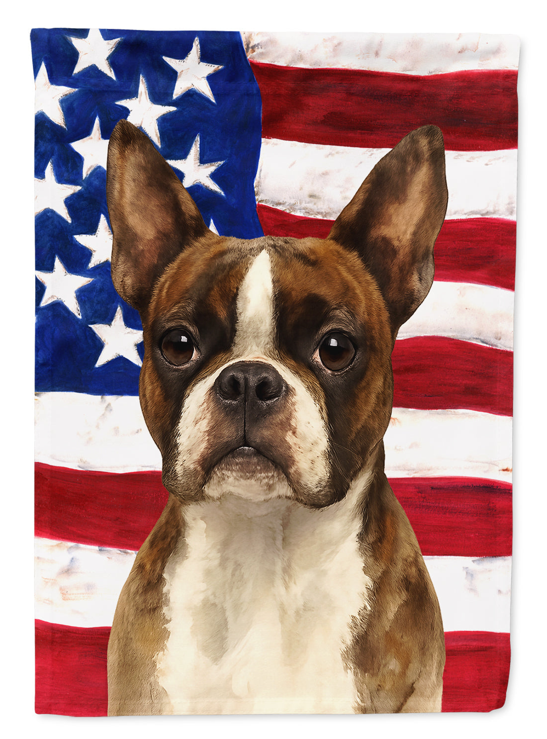 Brindle and White Boston Terrier American Flag House Flag 28x40 Porch Sleeve Pole Decorative Outside Yard Banner Artwork Wall Hanging, Polyester