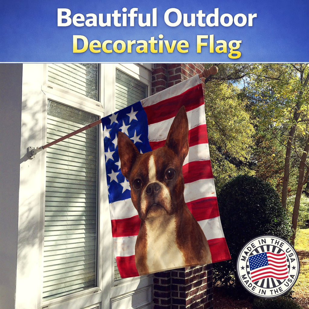 Seal and White Boston Terrier American Flag House Flag 28x40 Porch Sleeve Pole Decorative Outside Yard Banner Artwork Wall Hanging, Polyester