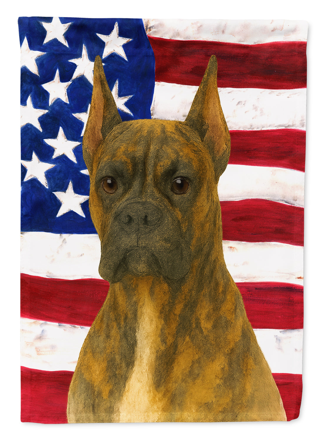 Brindle Cropped Boxer American Flag House Flag 28x40 Porch Sleeve Pole Decorative Outside Yard Banner Artwork Wall Hanging, Polyester