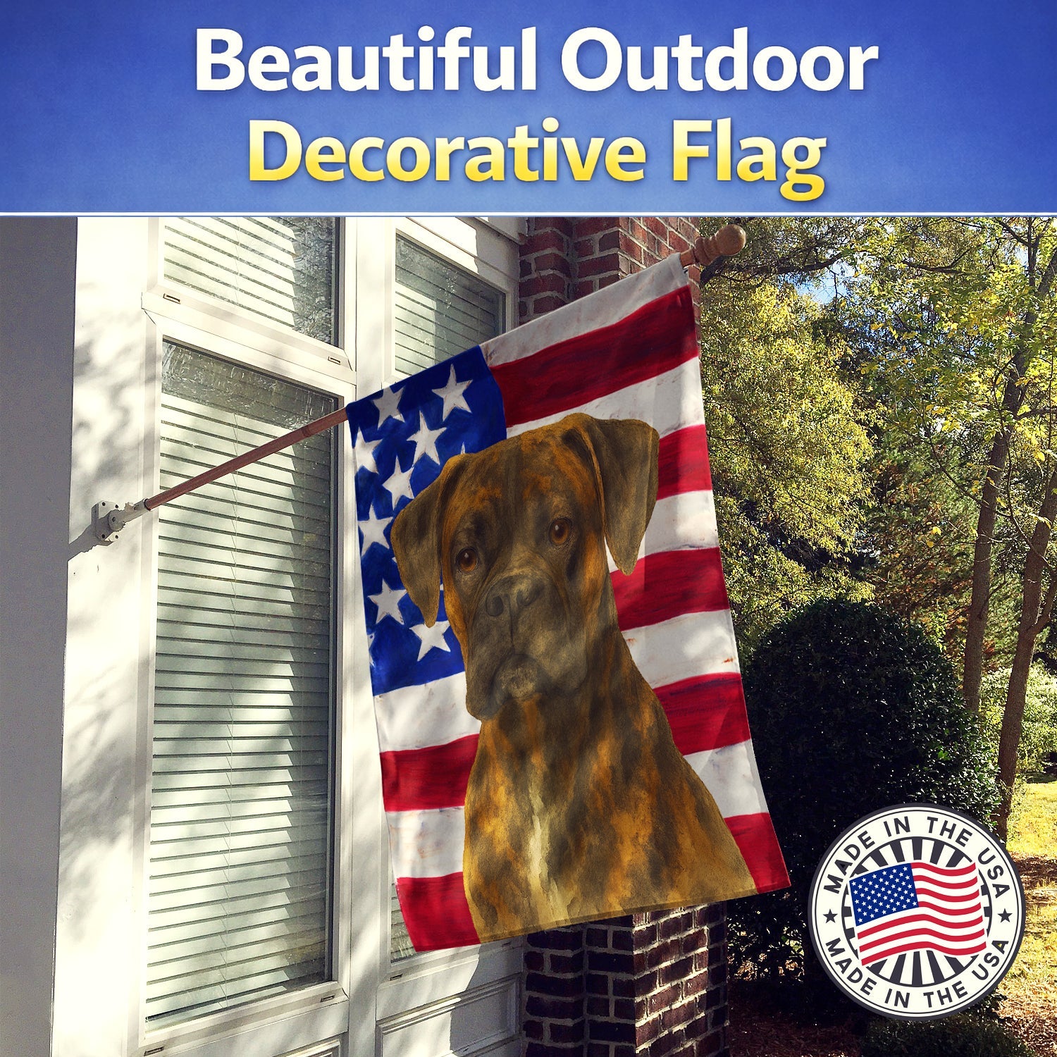 Brindle Boxer American Flag House Flag 28x40 Porch Sleeve Pole Decorative Outside Yard Banner Artwork Wall Hanging, Polyester