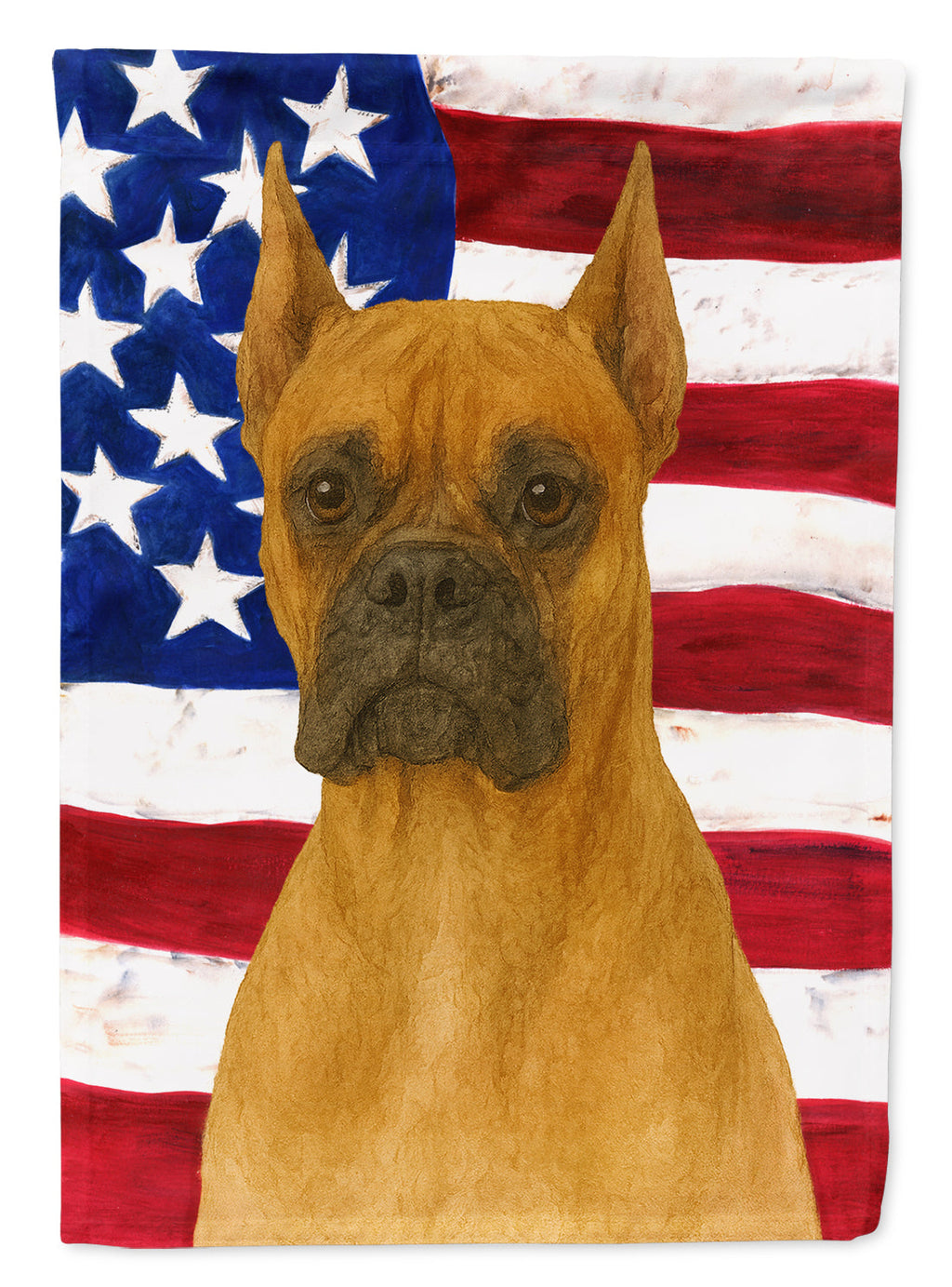 Fawn Cropped Boxer American Flag House Flag 28x40 Porch Sleeve Pole Decorative Outside Yard Banner Artwork Wall Hanging, Polyester