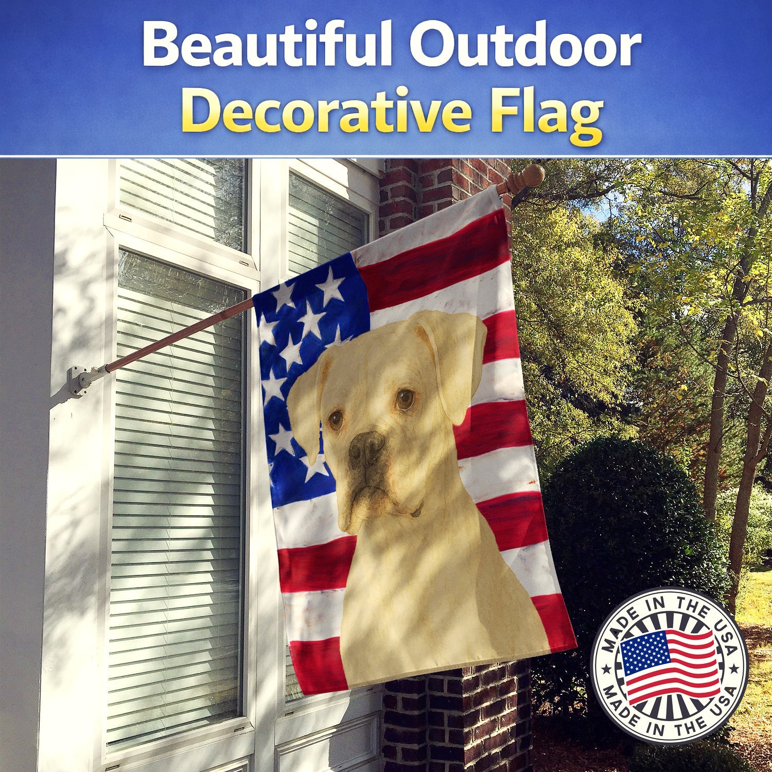 White Boxer American Flag House Flag 28x40 Porch Sleeve Pole Decorative Outside Yard Banner Artwork Wall Hanging, Polyester