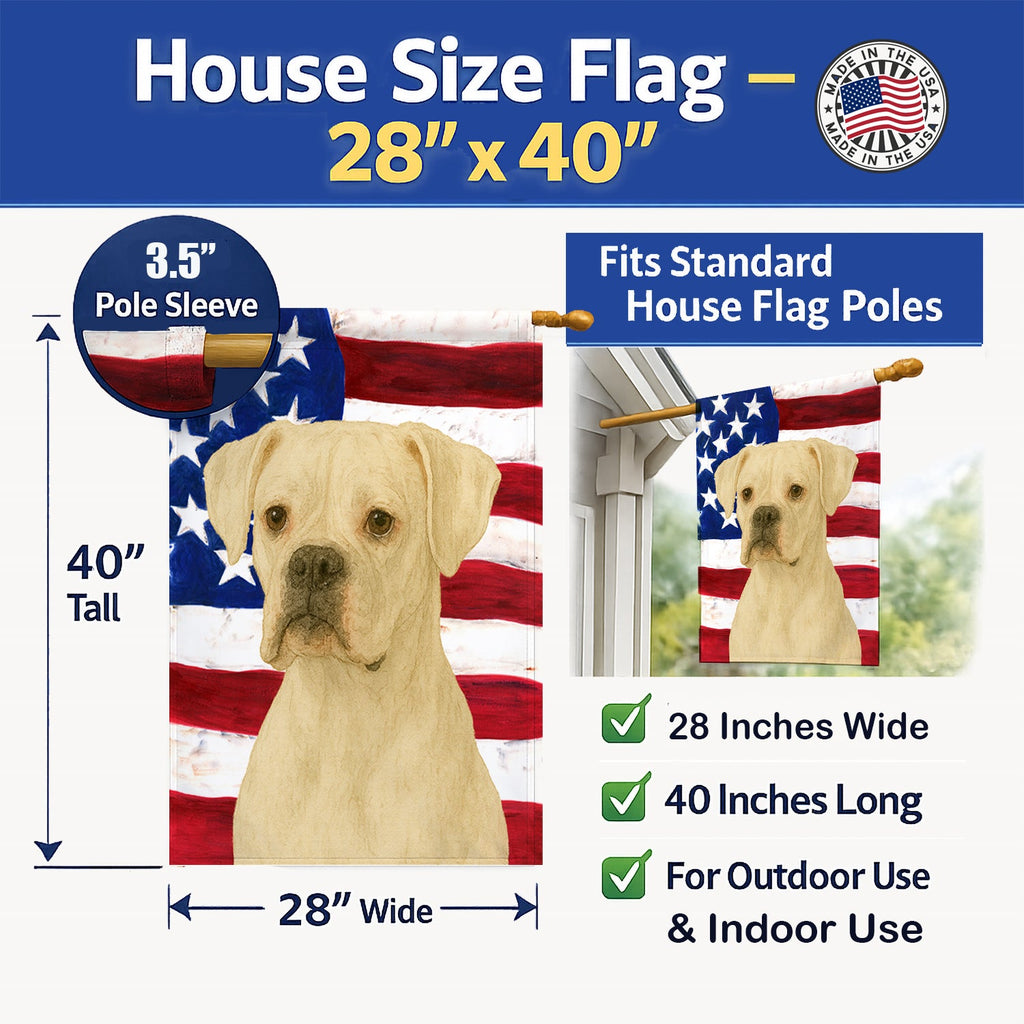 White Boxer American Flag House Flag 28x40 Porch Sleeve Pole Decorative Outside Yard Banner Artwork Wall Hanging, Polyester