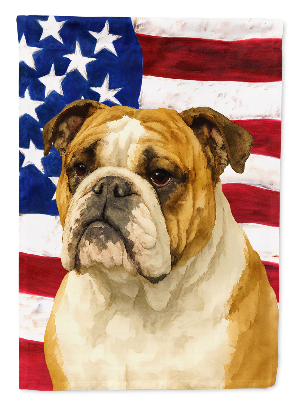 Brindle and White English Bulldog American Flag House Flag 28x40 Porch Sleeve Pole Decorative Outside Yard Banner Artwork Wall Hanging, Polyester
