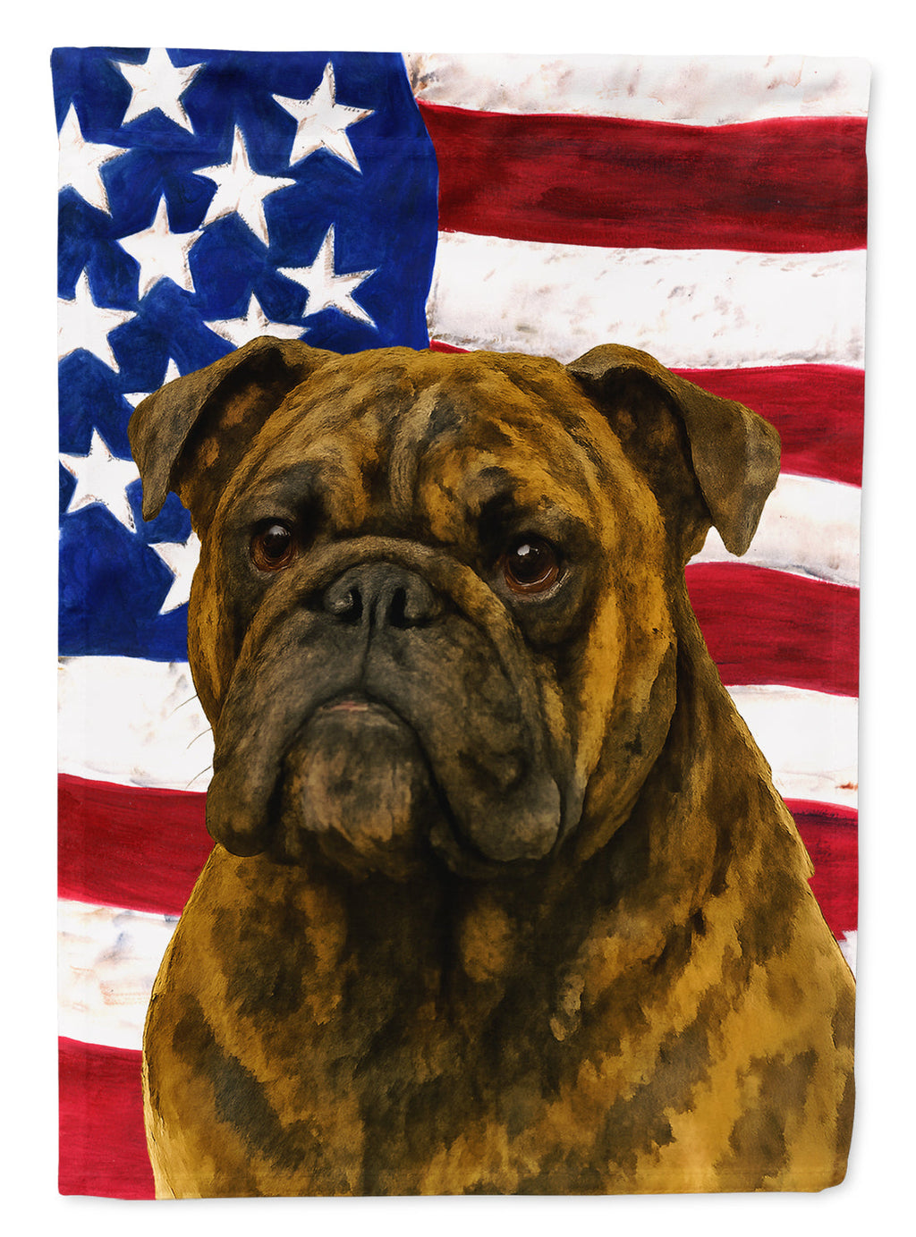 Brindle English Bulldog American Flag House Flag 28x40 Porch Sleeve Pole Decorative Outside Yard Banner Artwork Wall Hanging, Polyester