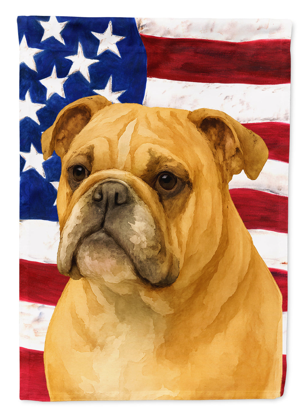 Fawn English Bulldog American Flag House Flag 28x40 Porch Sleeve Pole Decorative Outside Yard Banner Artwork Wall Hanging, Polyester