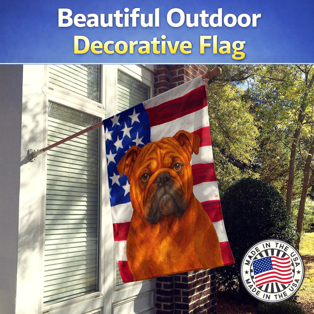 Red English Bulldog American Flag House Flag 28x40 Porch Sleeve Pole Decorative Outside Yard Banner Artwork Wall Hanging, Polyester