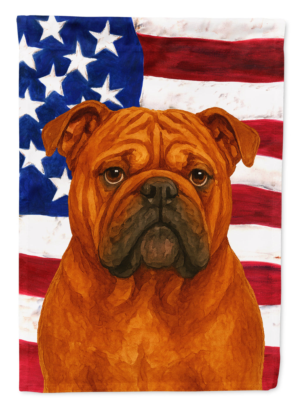 Red English Bulldog American Flag House Flag 28x40 Porch Sleeve Pole Decorative Outside Yard Banner Artwork Wall Hanging, Polyester