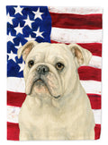 White English Bulldog American Flag House Flag 28x40 Porch Sleeve Pole Decorative Outside Yard Banner Artwork Wall Hanging, Polyester