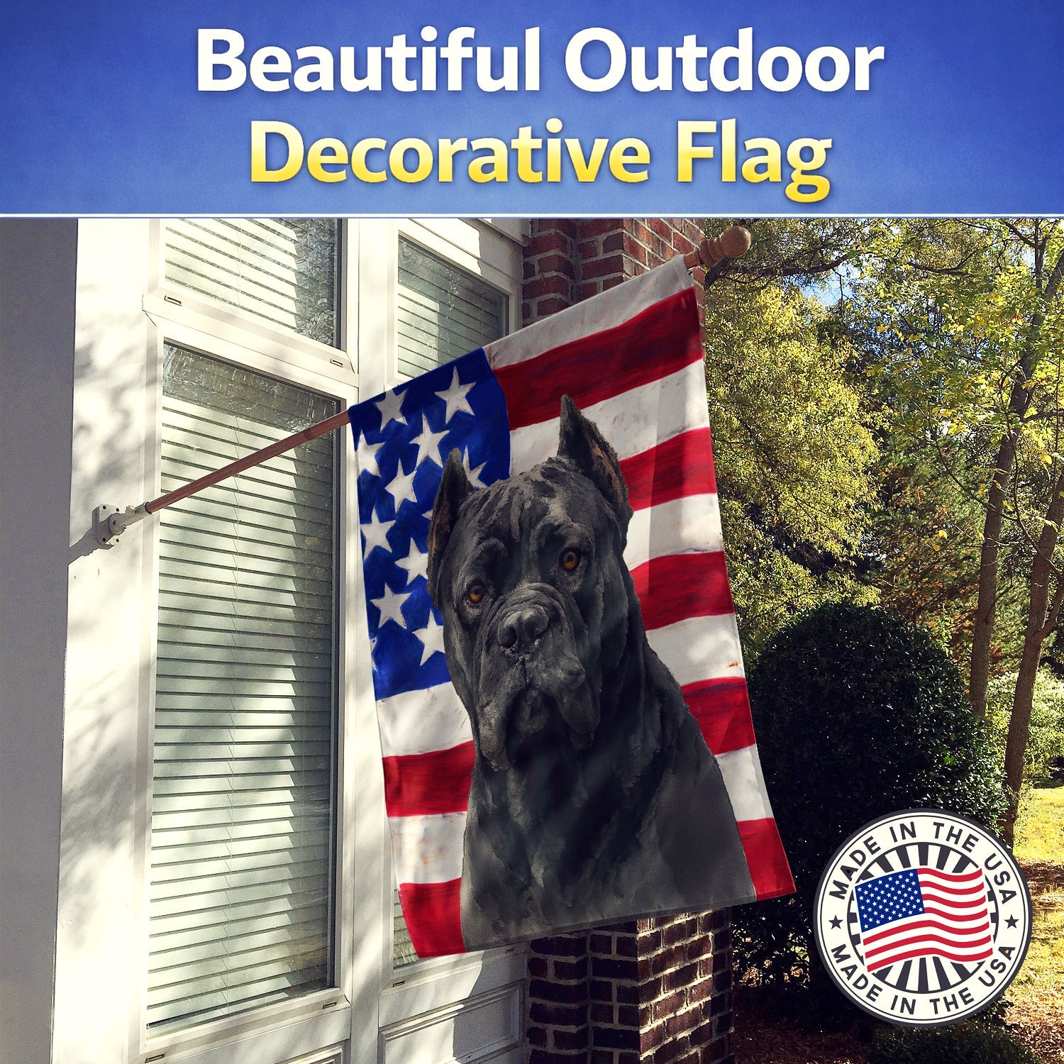 Black Cane Corso American Flag House Flag 28x40 Porch Sleeve Pole Decorative Outside Yard Banner Artwork Wall Hanging, Polyester