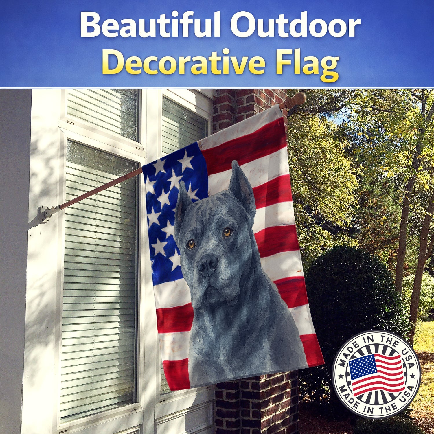 Blue Cane Corso American Flag House Flag 28x40 Porch Sleeve Pole Decorative Outside Yard Banner Artwork Wall Hanging, Polyester