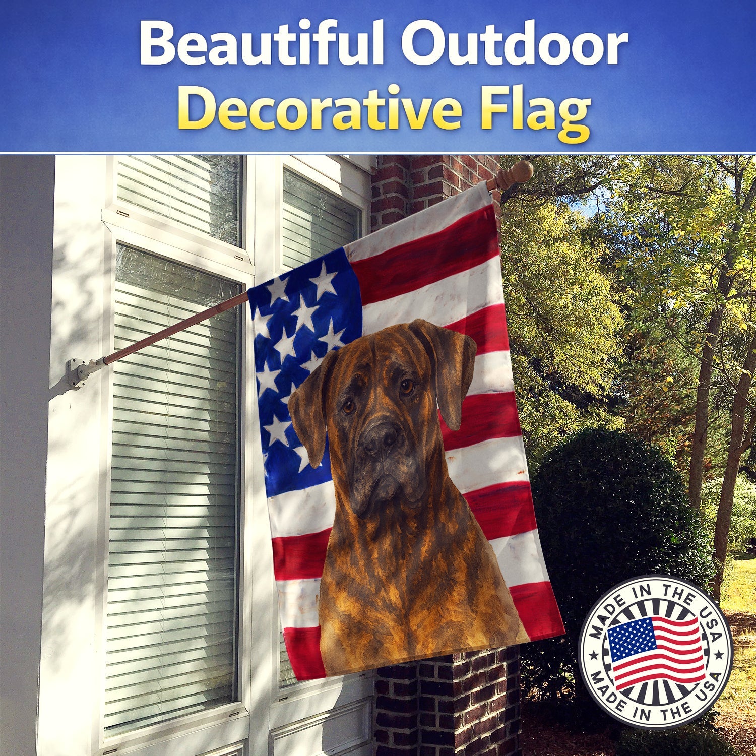 Brindle Cane Corso American Flag House Flag 28x40 Porch Sleeve Pole Decorative Outside Yard Banner Artwork Wall Hanging, Polyester
