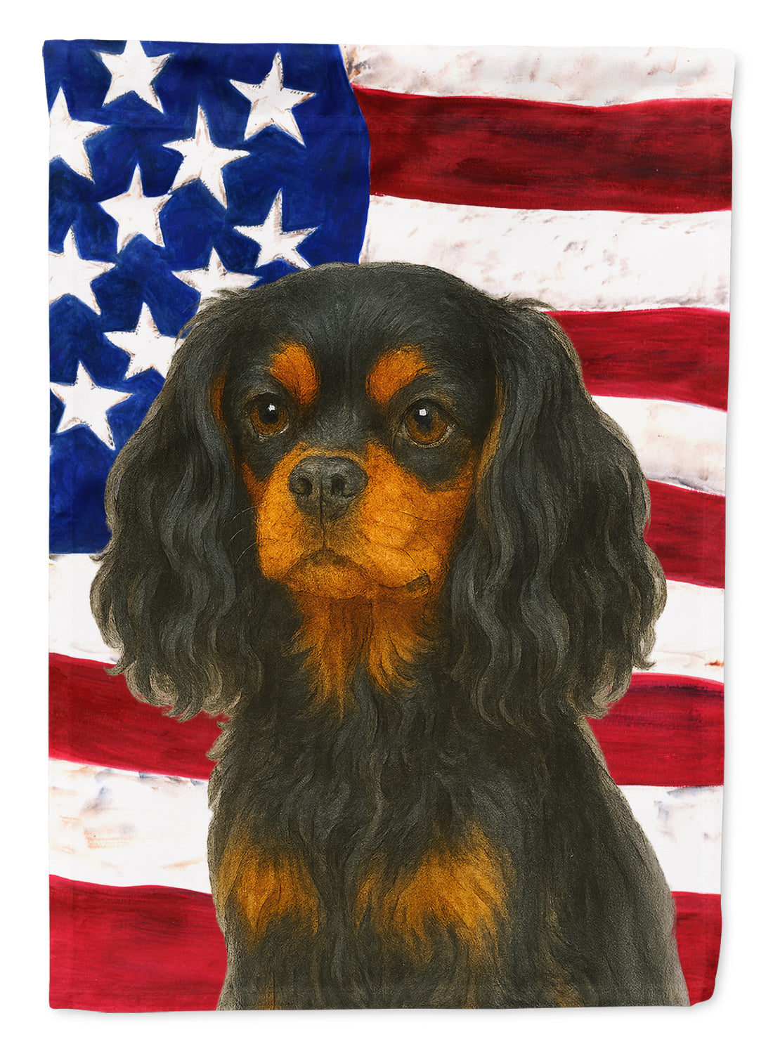 Black and Tan Cavalier Spaniel American Flag House Flag 28x40 Porch Sleeve Pole Decorative Outside Yard Banner Artwork Wall Hanging, Polyester