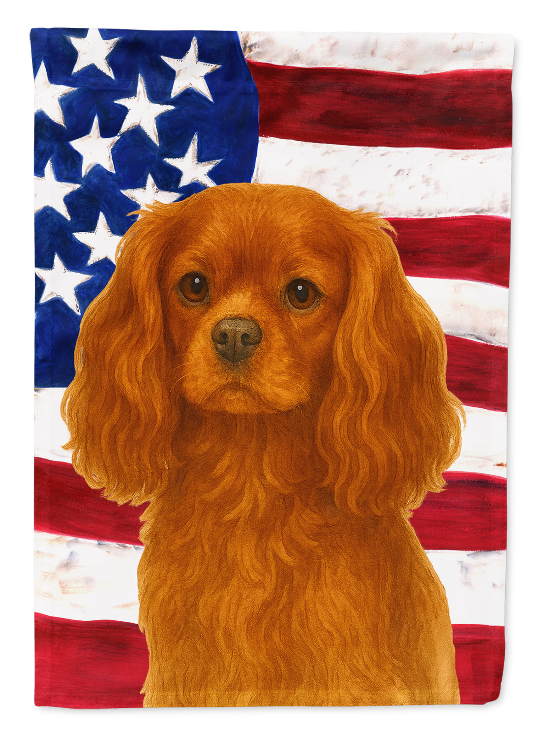 Ruby Cavalier Spaniel American Flag House Flag 28x40 Porch Sleeve Pole Decorative Outside Yard Banner Artwork Wall Hanging, Polyester