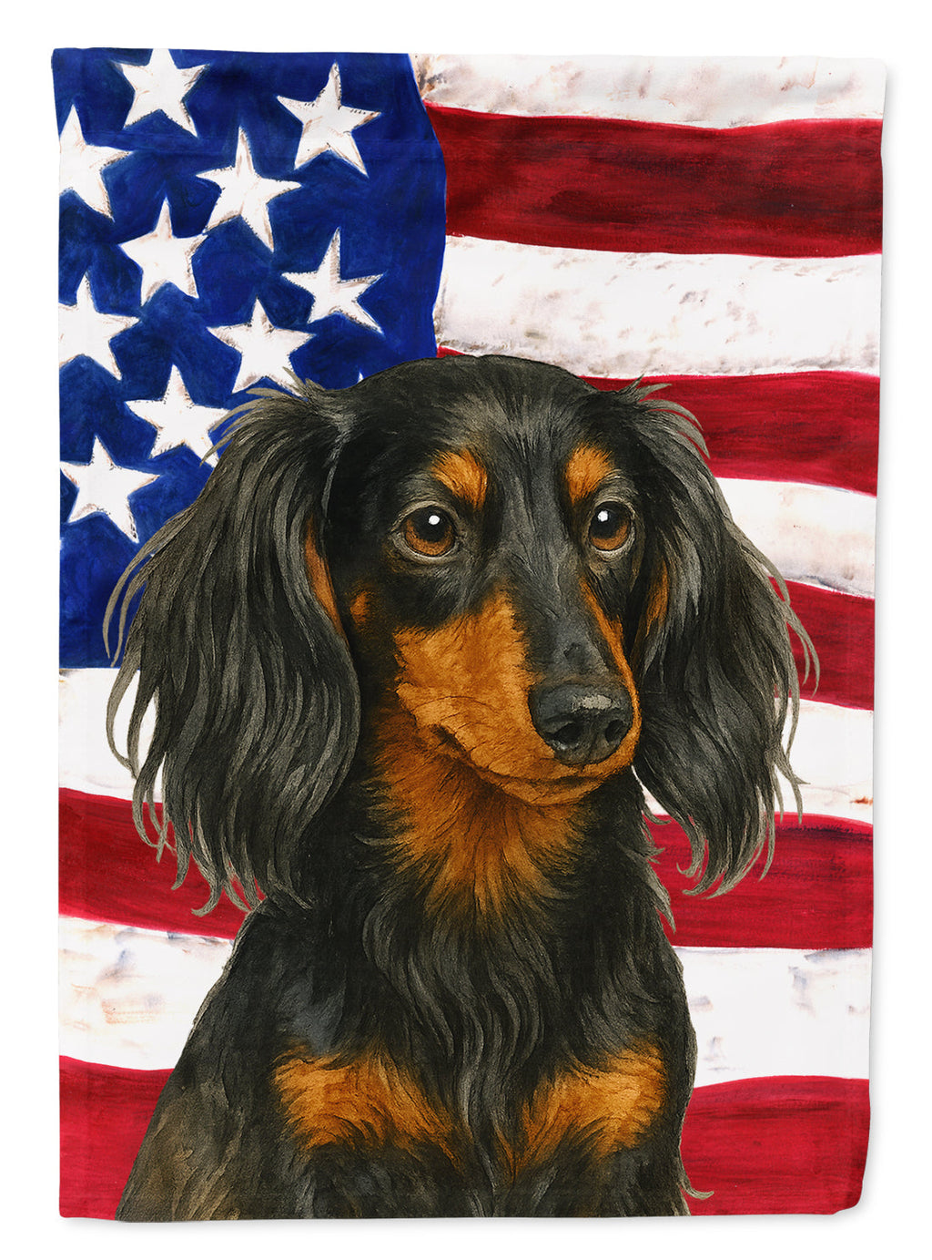 Longhaired Black and Tan Dachshund American Flag House Flag 28x40 Porch Sleeve Pole Decorative Outside Yard Banner Artwork Wall Hanging, Polyester