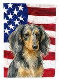 Longhaired Dapple Dachshund American Flag House Flag 28x40 Porch Sleeve Pole Decorative Outside Yard Banner Artwork Wall Hanging, Polyester