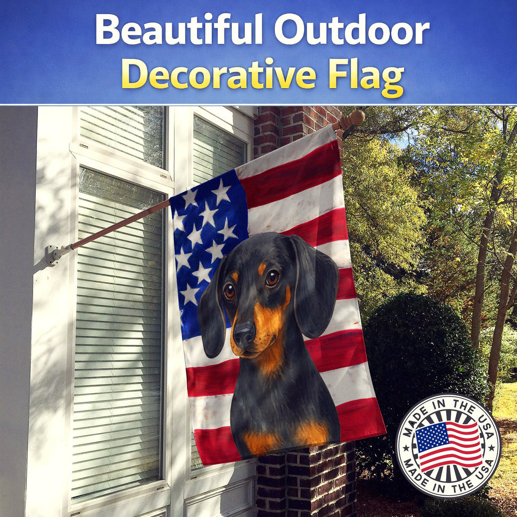Black and Tan Dachshund American Flag House Flag 28x40 Porch Sleeve Pole Decorative Outside Yard Banner Artwork Wall Hanging, Polyester
