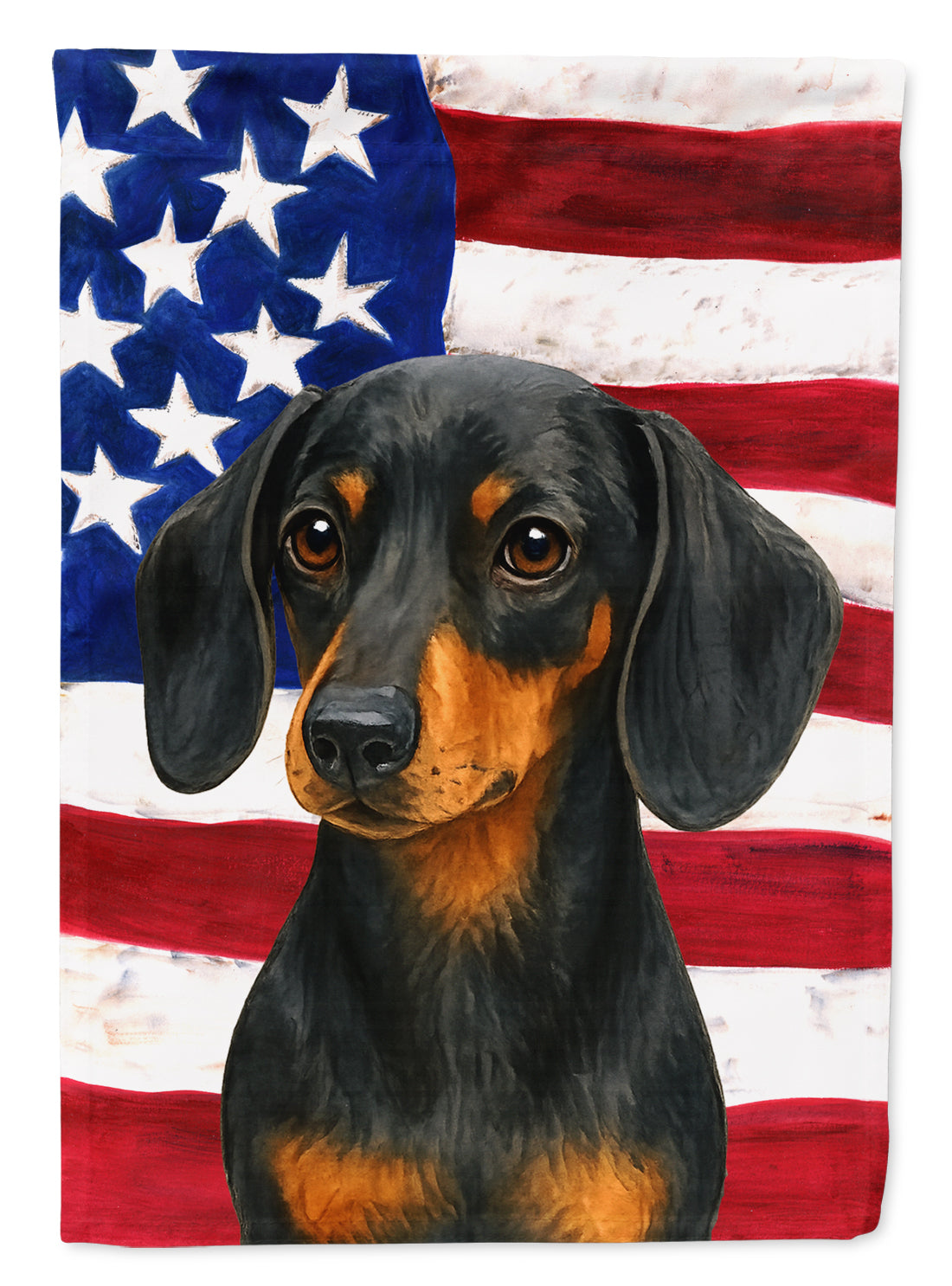 Black and Tan Dachshund American Flag House Flag 28x40 Porch Sleeve Pole Decorative Outside Yard Banner Artwork Wall Hanging, Polyester