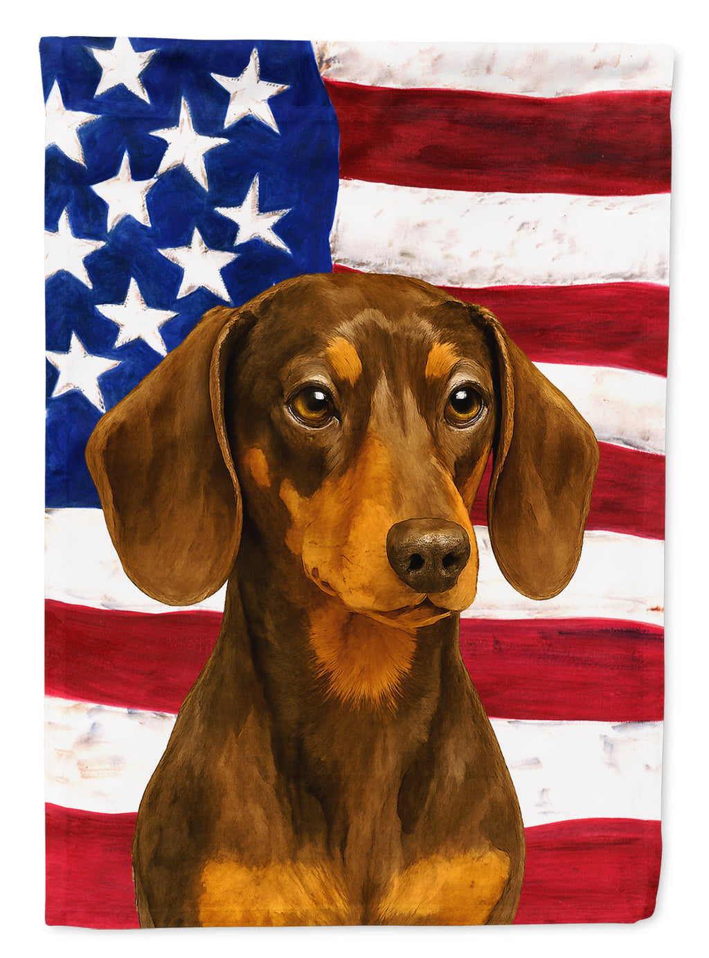 Chocolate and Tan Dachshund American Flag House Flag 28x40 Porch Sleeve Pole Decorative Outside Yard Banner Artwork Wall Hanging, Polyester