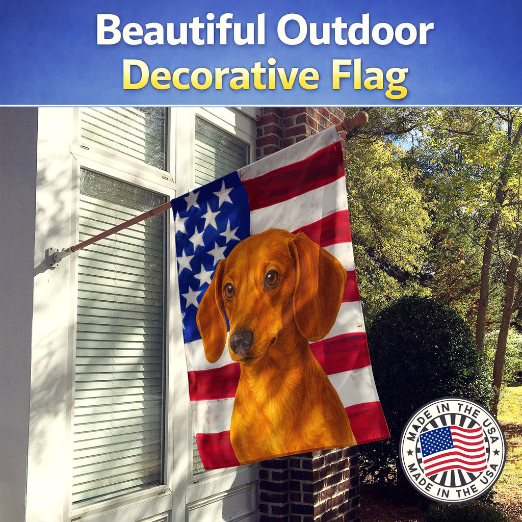 Red Dachshund American Flag House Flag 28x40 Porch Sleeve Pole Decorative Outside Yard Banner Artwork Wall Hanging, Polyester