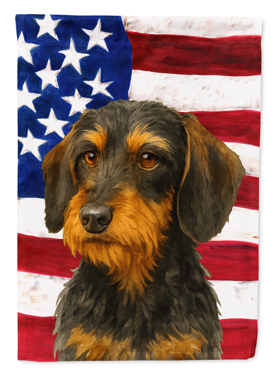 Wirehaired Black and Tan Dachshund American Flag House Flag 28x40 Porch Sleeve Pole Decorative Outside Yard Banner Artwork Wall Hanging, Polyester