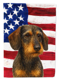 Wirehaired Wild Boar Dachshund American Flag House Flag 28x40 Porch Sleeve Pole Decorative Outside Yard Banner Artwork Wall Hanging, Polyester