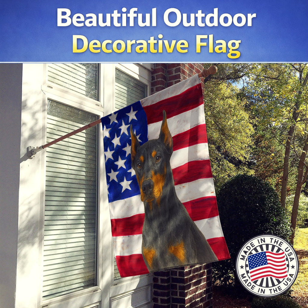 Doberman Pinscher American Flag House Flag 28x40 Porch Sleeve Pole Decorative Outside Yard Banner Artwork Wall Hanging, Polyester