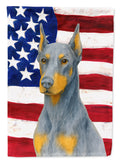 Blue Doberman Pinscher American Flag House Flag 28x40 Porch Sleeve Pole Decorative Outside Yard Banner Artwork Wall Hanging, Polyester