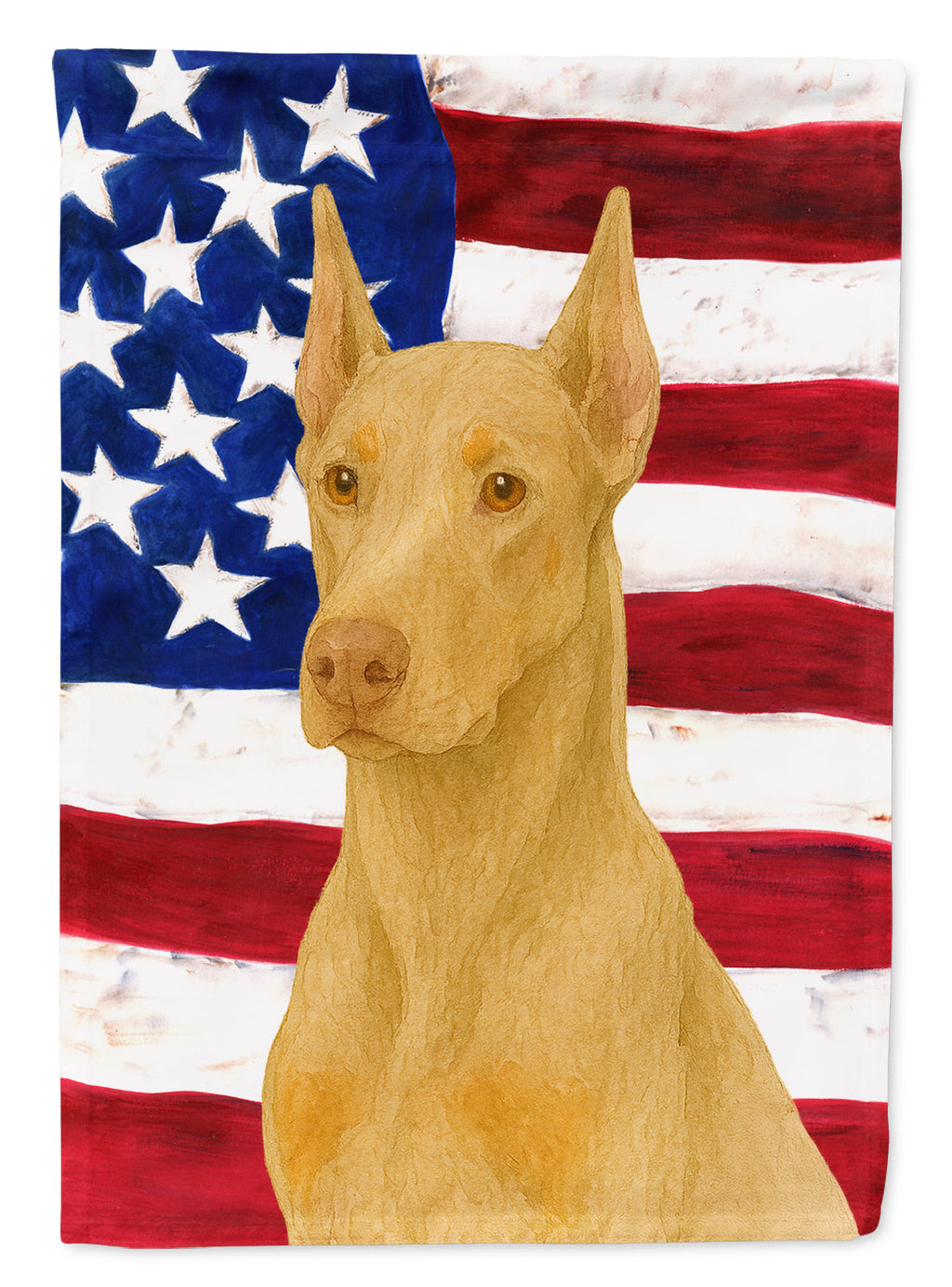 Fawn Doberman Pinscher American Flag House Flag 28x40 Porch Sleeve Pole Decorative Outside Yard Banner Artwork Wall Hanging, Polyester
