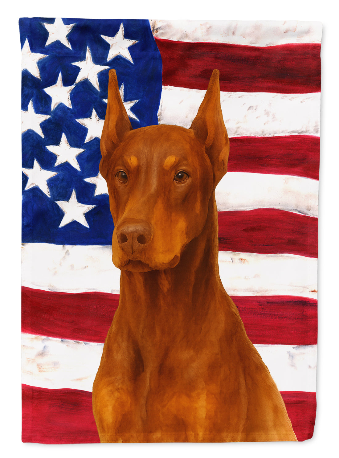 Red Doberman Pinscher American Flag House Flag 28x40 Porch Sleeve Pole Decorative Outside Yard Banner Artwork Wall Hanging, Polyester