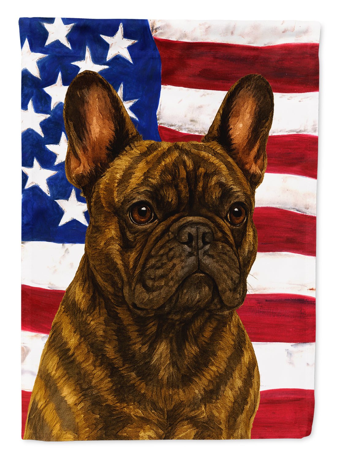 Brindle French Bulldog American Flag House Flag 28x40 Porch Sleeve Pole Decorative Outside Yard Banner Artwork Wall Hanging, Polyester