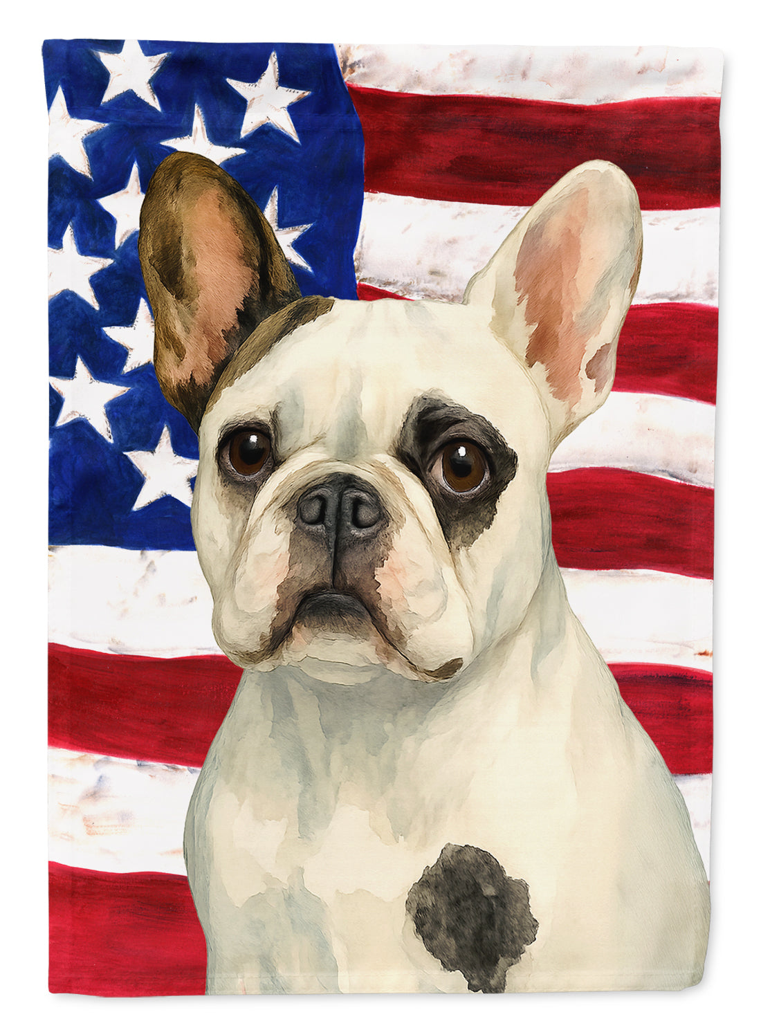 Pied French Bulldog American Flag House Flag 28x40 Porch Sleeve Pole Decorative Outside Yard Banner Artwork Wall Hanging, Polyester