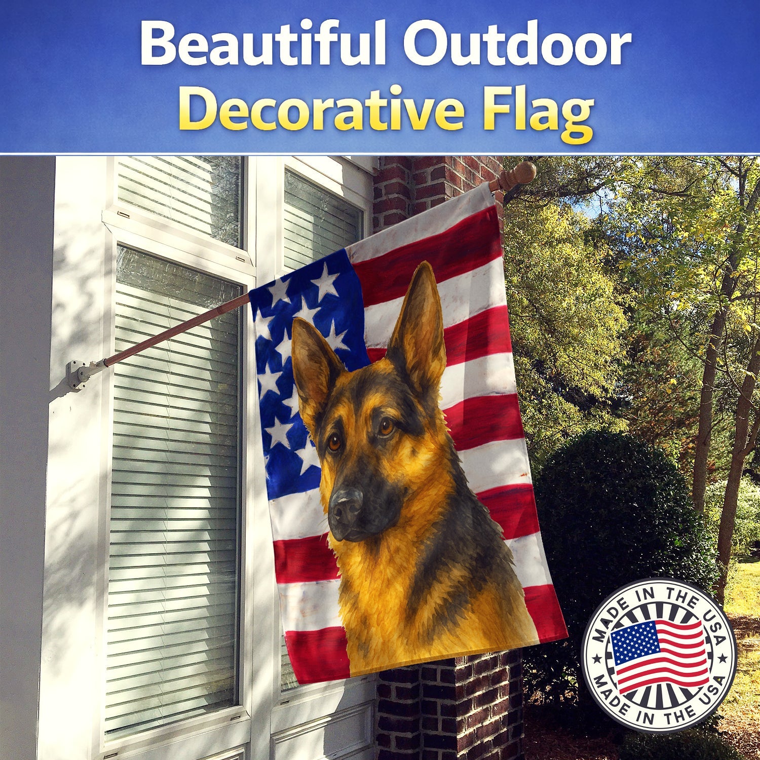 Black and Tan German Shepherd American Flag House Flag 28x40 Porch Sleeve Pole Decorative Outside Yard Banner Artwork Wall Hanging, Polyester