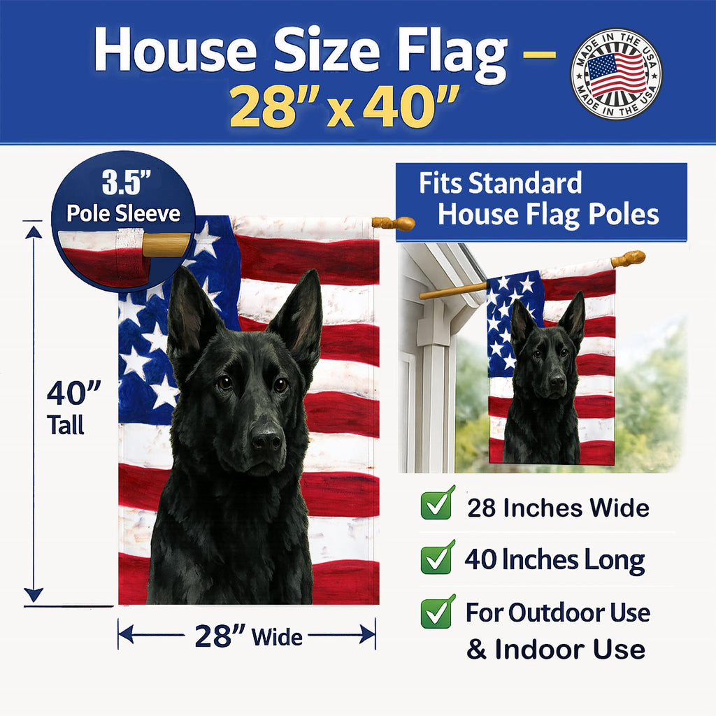 Black German Shepherd American Flag House Flag 28x40 Porch Sleeve Pole Decorative Outside Yard Banner Artwork Wall Hanging, Polyester