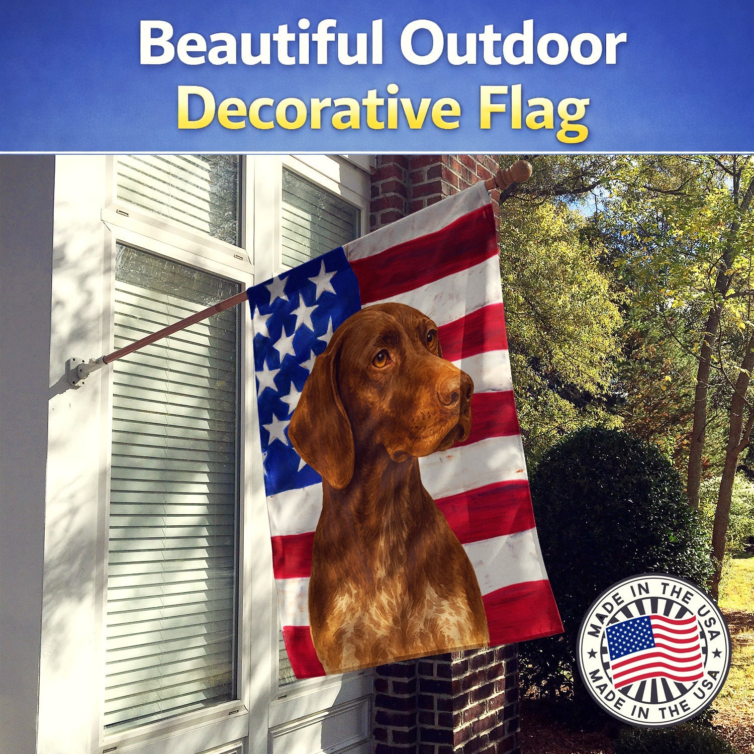Liver German Shorthaired Pointer American Flag House Flag 28x40 Porch Sleeve Pole Decorative Outside Yard Banner Artwork Wall Hanging, Polyester