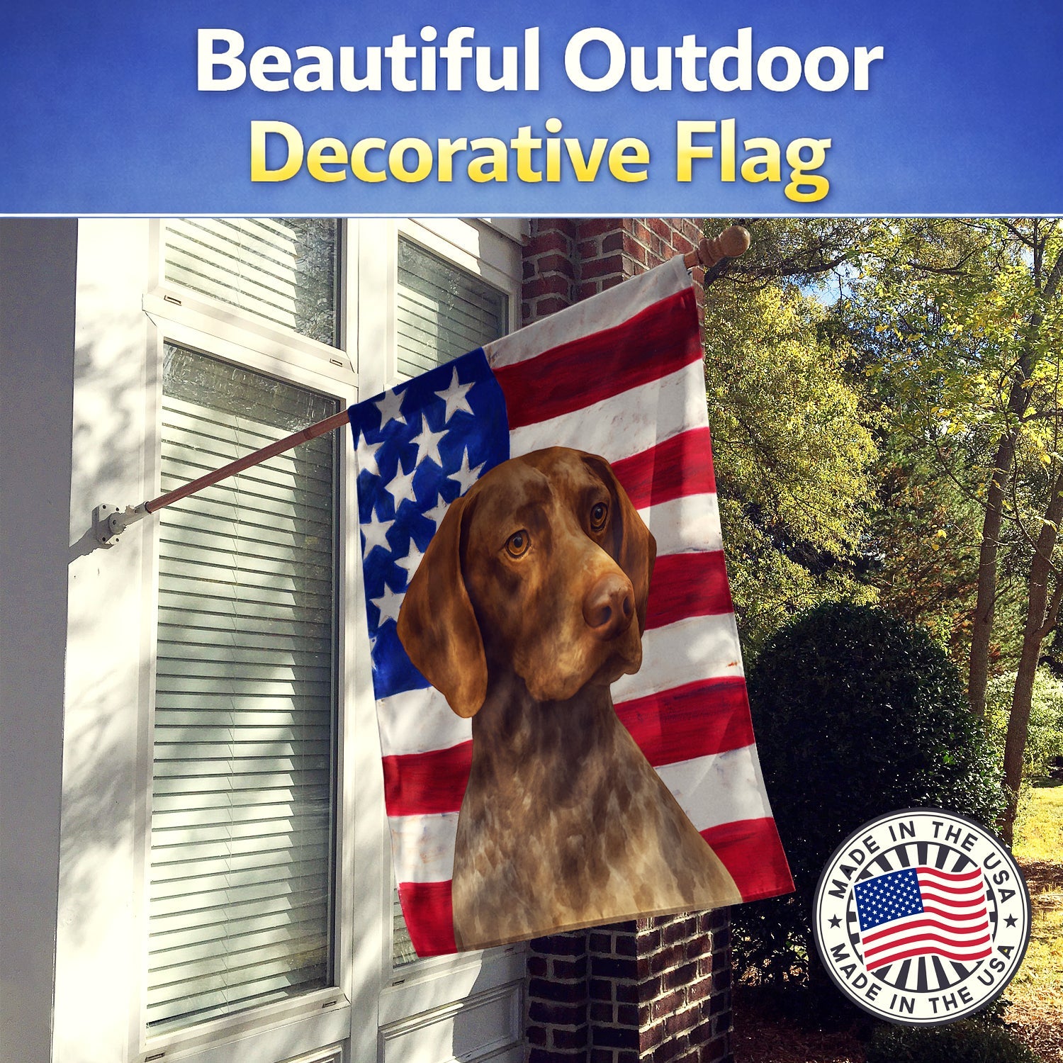 Roan German Shorthaired Pointer American Flag House Flag 28x40 Porch Sleeve Pole Decorative Outside Yard Banner Artwork Wall Hanging, Polyester